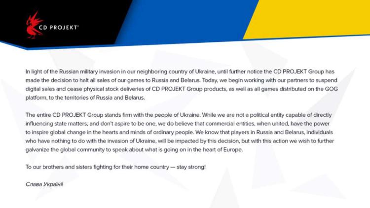 CD Projekt RED stellt den Verkauf seiner Titel in Russland und Weißrussland ein