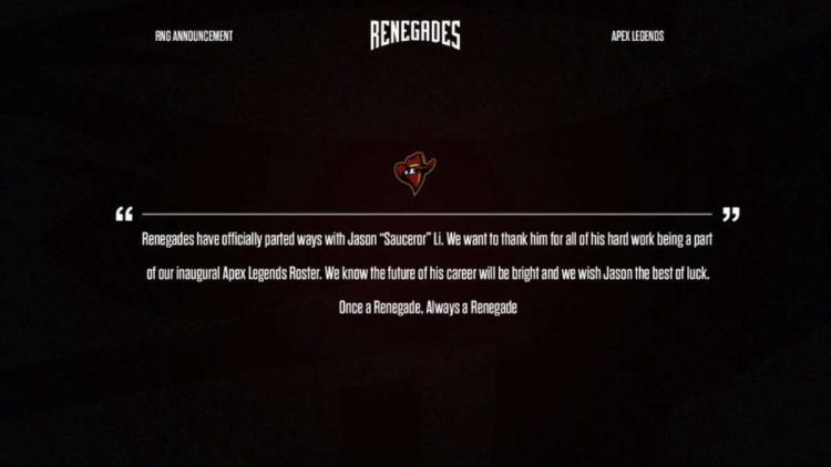 Sauceror hat den Kader von Renegades um Apex Legends verlassen