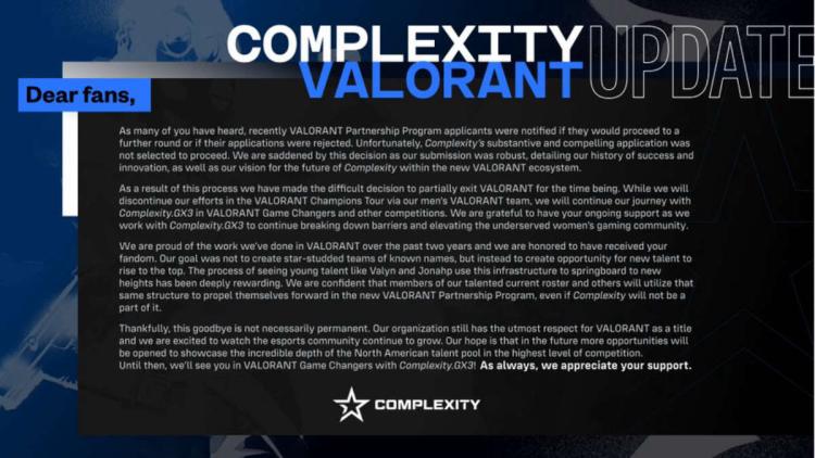 Complexity Gaming schließt die männliche Aufstellung um VALORANT