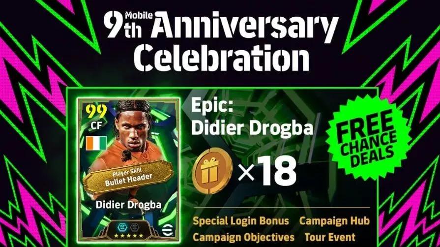 eFootball feiert 9-jähriges Jubiläum mit kostenloser epischer Didier-Drogba-Karte