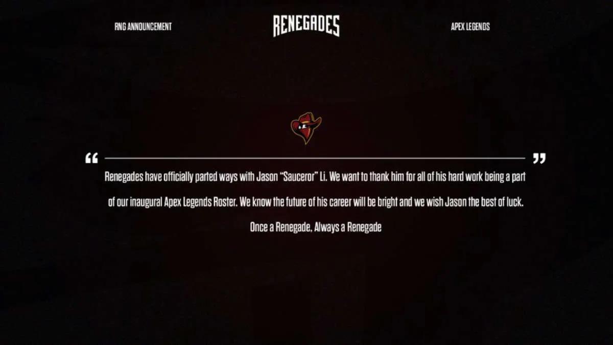 Sauceror hat den Kader von Renegades um Apex Legends verlassen