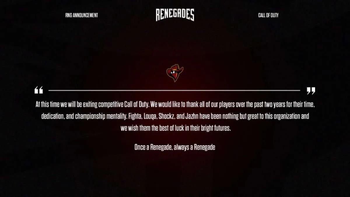 Renegades schließt die Teilung bei Call of Duty