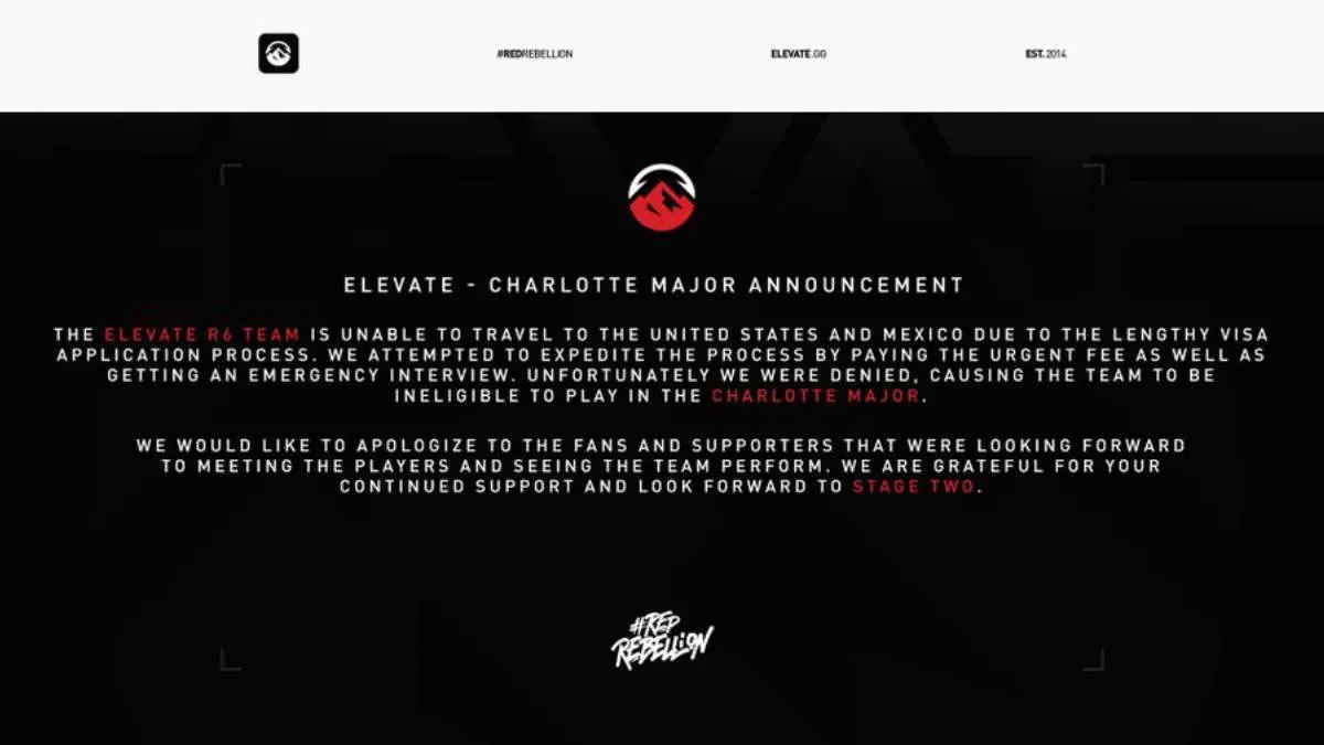 Elevate wird Six Charlotte Major 2022 verpassen