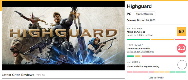Highguard wurde auf Metacritic zum schlechtesten Spiel des Jahres 2026 gekürt.