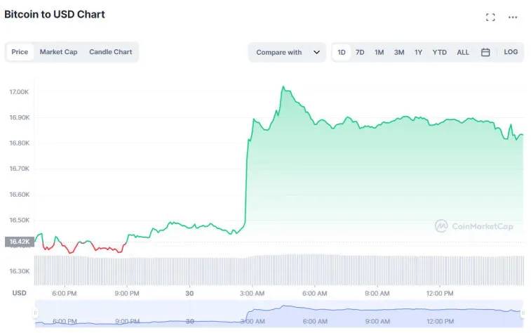 Der Bitcoin-Kurs konnte sein 16-Tages-Hoch aktualisieren. Foto 1